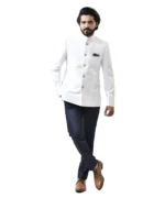 White Bandhgala with Navy Blue Pant – Combo Set