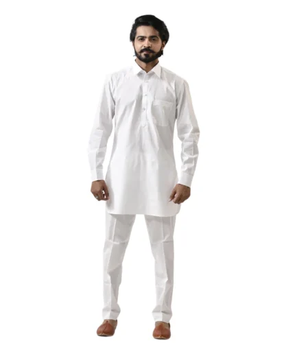 White Kurta with White Pant – Combo Set