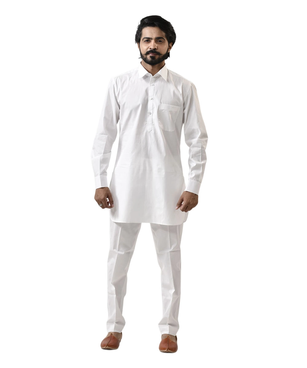 White-Kameez-Pajama-for-Men-Online-Deepees-Pret White Kurta with White Pant – Combo Set - Image 1