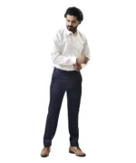 White Spread Collar Shirt with Navy Blue Pant – Combo Set - Image 3